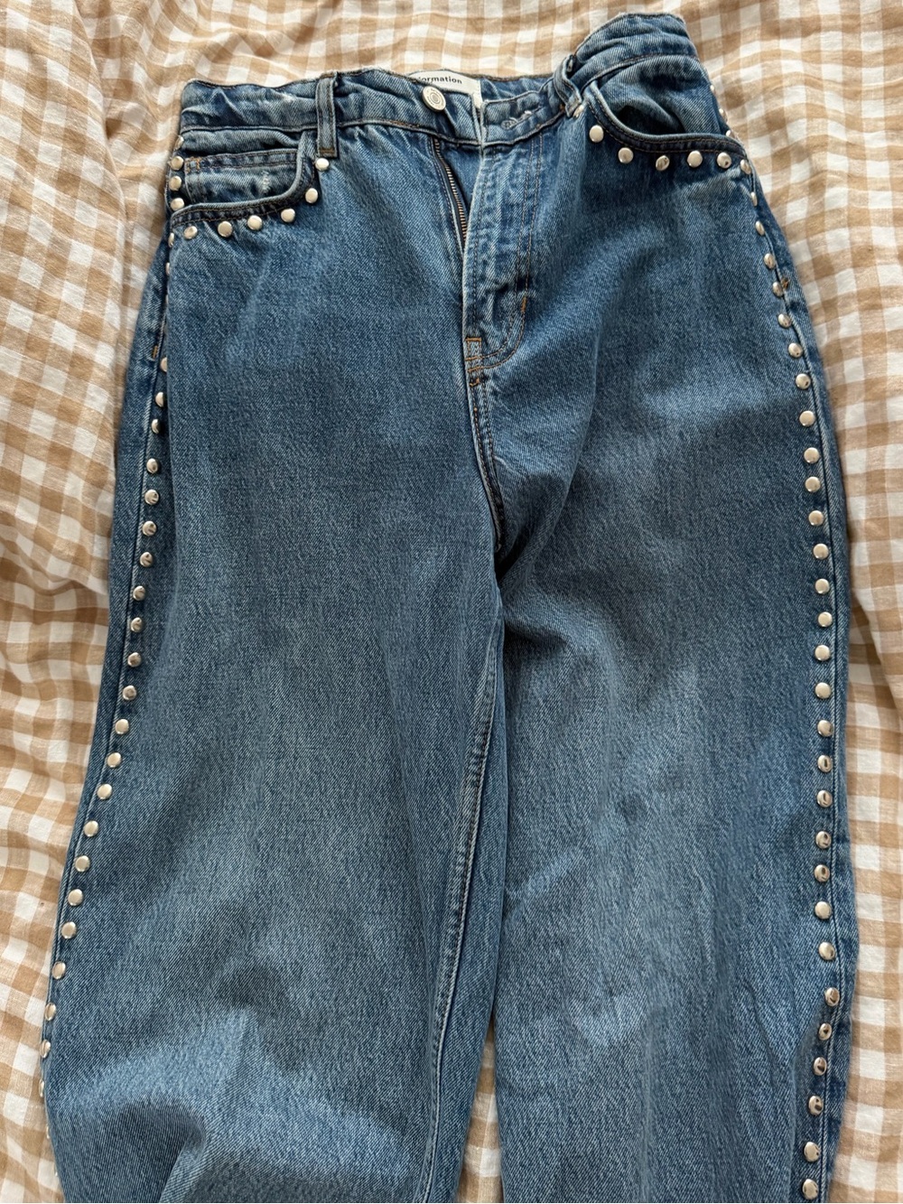 Reformation Blue Studded Boyfriend Jeans